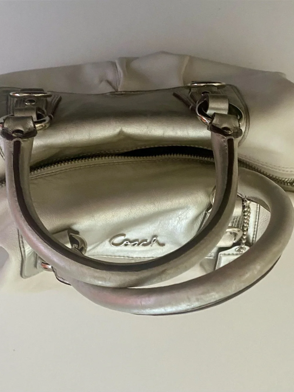 Coach Ashley Cream/Silver Leather Satchel with Convertible Straps